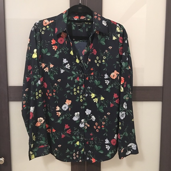 Ann Taylor Tops - Ann Taylor Navy Floral Blouse.  Size S